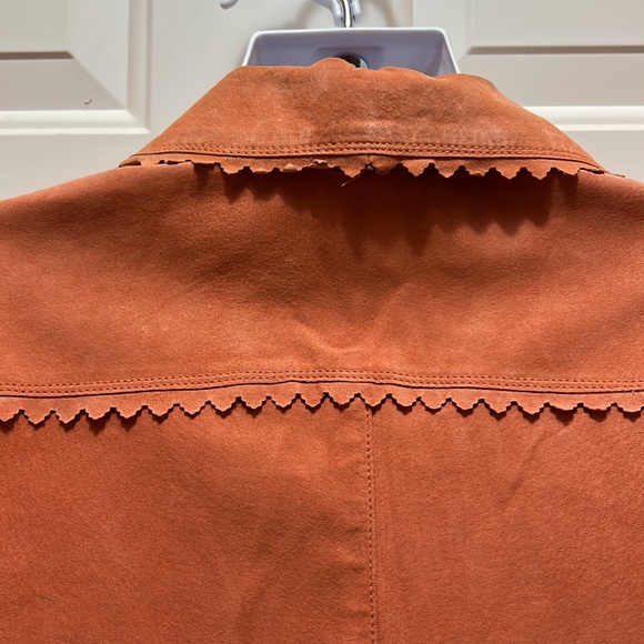 Vintage Karen Kane Light Orange Scalloped Trim Leather Jacket Smalk Petite - Picture 6 of 11